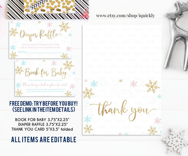 Editable Baby Its Cold Outside Baby Shower Invitation Set, Snowflakes Shower Invite Bundle, Winter Invitations Pack Gender Reveal Template