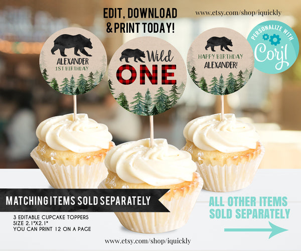 EDITABLE Lumberjack Time Capsule Matching Note Cards, First Birthday Wild One, Bear Cub 1st Birthday Time Capsule Instant download Printable