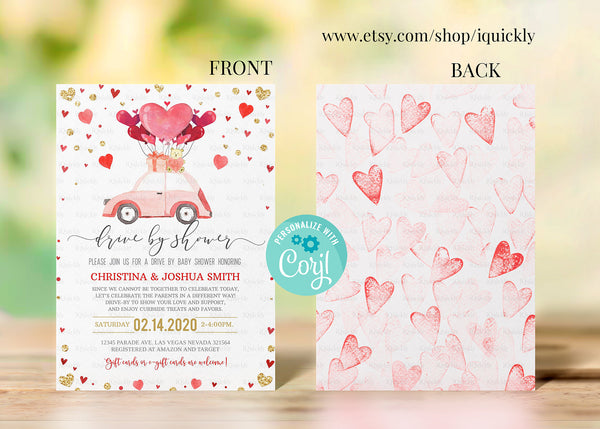 Editable Drive By Baby Shower Invitation Valentine Drive Through Baby Shower Invite Sweetheart Drive Thru Shower Social Instant Download