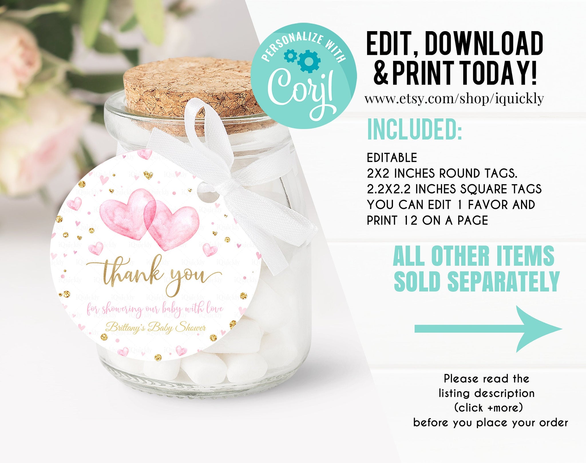 EDITABLE Valentine Baby shower Favor tags, Sweetheart Thank you tags, 1st Birthday Gift Tags, Baby shower favors Printable Template download