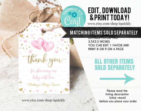 EDITABLE Valentine Baby Shower Invitation Set Little sweetheart Girl Baby Shower bundle Heart invites Pack Instant Download Template Digital