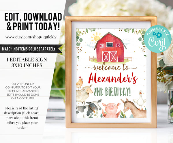 Editable Farm Birthday Invitation, Boy Barn Party, Digital Invite, Farm Animals Barnyard Boy Invitations INSTANT DOWNLOAD printable template