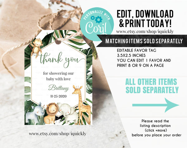 Safari Baby shower Invitation boy, Editable Jungle baby shower invites, Gender Neutral A Wild one Baby Shower, Template Instant download
