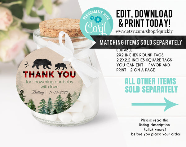 Lumberjack Baby Shower Invitation Editable, Buffalo Plaid Invite, Wilderness Bear Invitation, Rustic Boy Shower Invite, Cub Instant Download