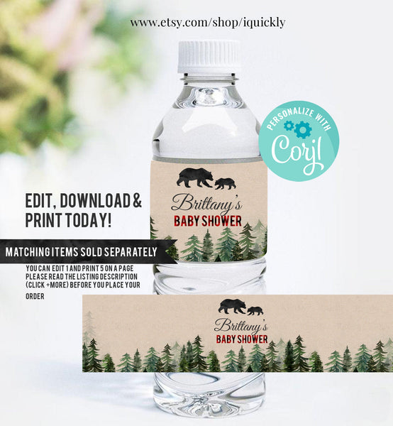 Editable Lumberjack Baby Shower Cupcake toppers, Buffalo Plaid Cake Toppers, Bear Rustic Boy, Cub Printable Template Instant Download