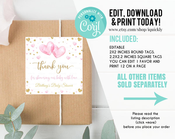 EDITABLE Valentine Baby shower Favor tags, Sweetheart Thank you tags, 1st Birthday Gift Tags, Baby shower favors Printable Template download