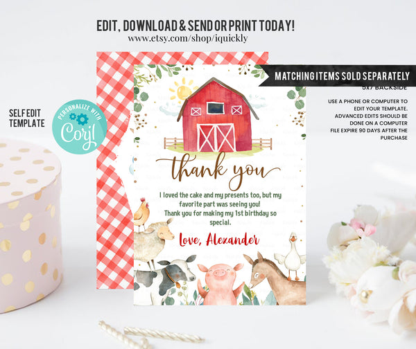 EDITABLE Farm favor tags, Thank you tags, Gift Tags, Farm animals Party favor Printable Template, Boy Party decorations Instant download