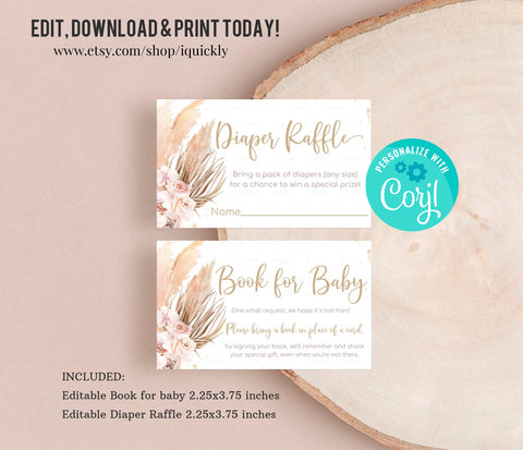 Editable Pampas Grass Baby Shower Book for baby Bohemian Baby Shower Diaper raffle Boho Shower Tropical Desert Baby Shower Instant Download