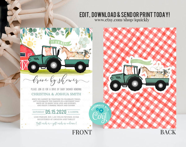 Editable Drive By Baby Shower Invitation Farm Animals Drive Through Baby Shower Invite Social Distancing Drive Thru Shower Instant Download