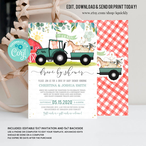 Editable Drive By Baby Shower Invitation Farm Animals Drive Through Baby Shower Invite Social Distancing Drive Thru Shower Instant Download