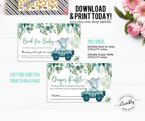 Drive by baby shower Elephant Book for baby, Editable Drive Through Diaper Raffle, Drive Thru Bring a book Printable Instant Download