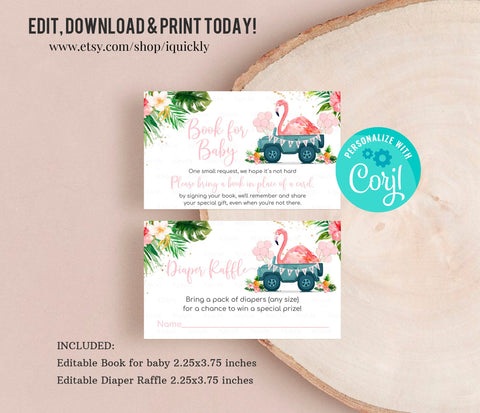 Drive by baby shower Flamingo Book for baby, Editable Drive Through Diaper Raffle Drive Thru Bring a book Printable Digital Instant Download