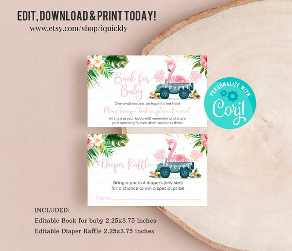 Drive by baby shower Flamingo Book for baby, Editable Drive Through Diaper Raffle Drive Thru Bring a book Printable Instant Download