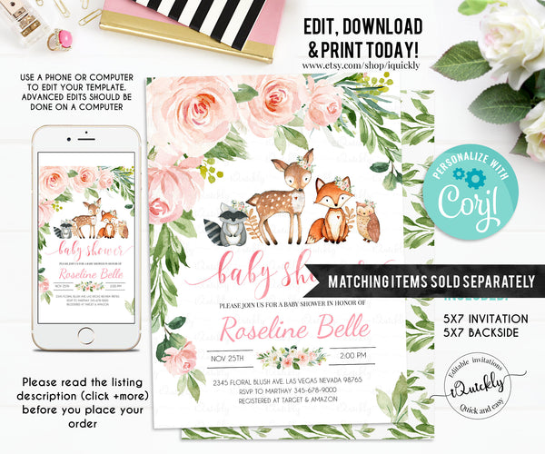 Woodland Baby Predictions and Advice Baby Shower Game, Girl Wooldand animals Advice Card, Rustic Shower Games Printable Instant Download