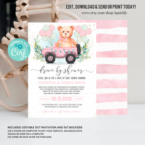 Editable Drive By Baby Shower Invitation Teddy Bear Drive Through Baby Shower Invite Social Distancing Drive Thru Shower Instant Download