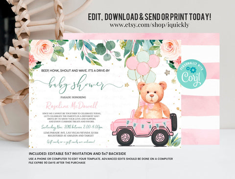 Editable Drive By Baby Shower Invitation Teddy Bear Drive Through Baby Shower Invite Social Distancing Drive Thru Shower Instant Download