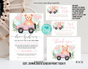 Editable Drive By Baby Shower Invitation SET Teddy Bear Drive Through Baby Shower Invite Social Distancing Drive Thru Shower Download
